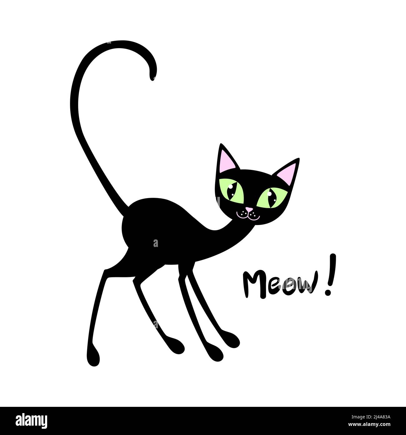 Meow .chat noir drôle. Illustration vectorielle Illustration de Vecteur