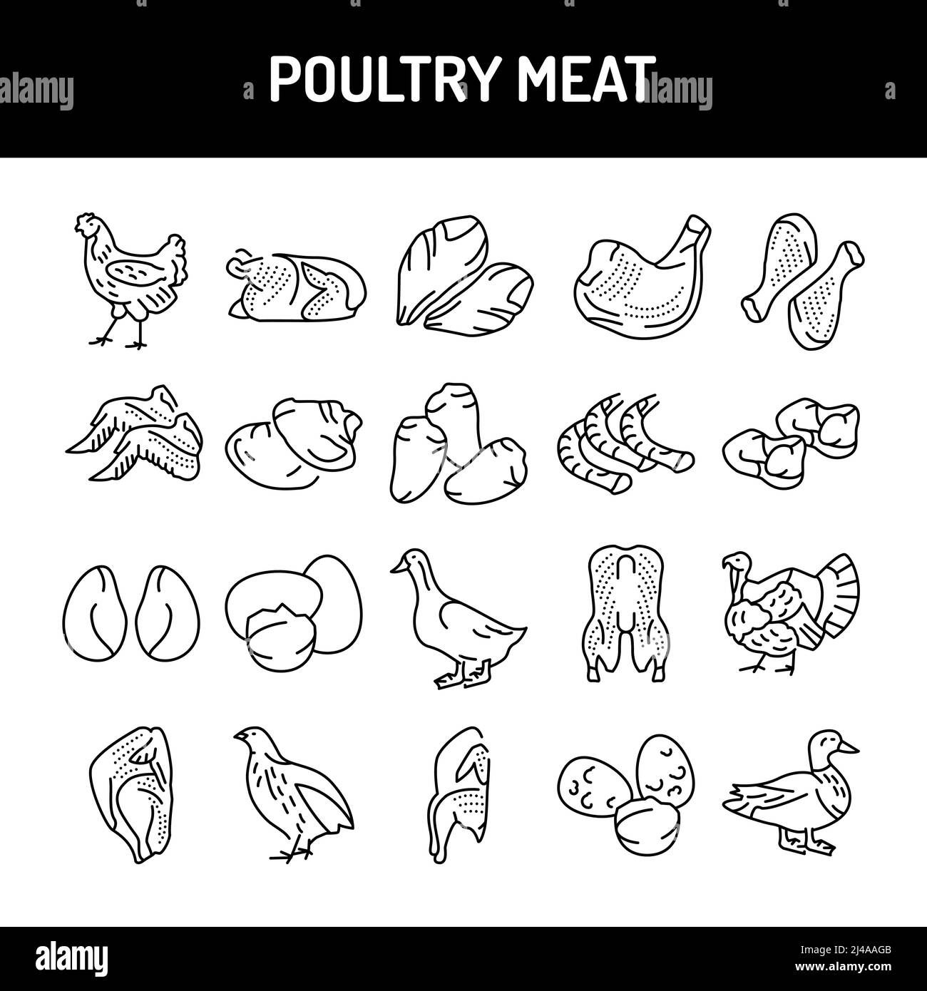 Jeu d'icônes de la ligne de couleur de la viande de volaille. Pictogrammes pour la page Web Illustration de Vecteur