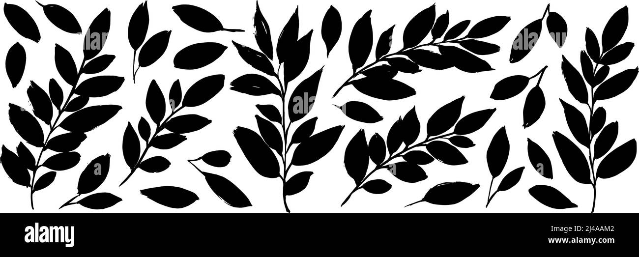 Ensemble de feuilles tropicales en silhouettes noires. Illustration de Vecteur