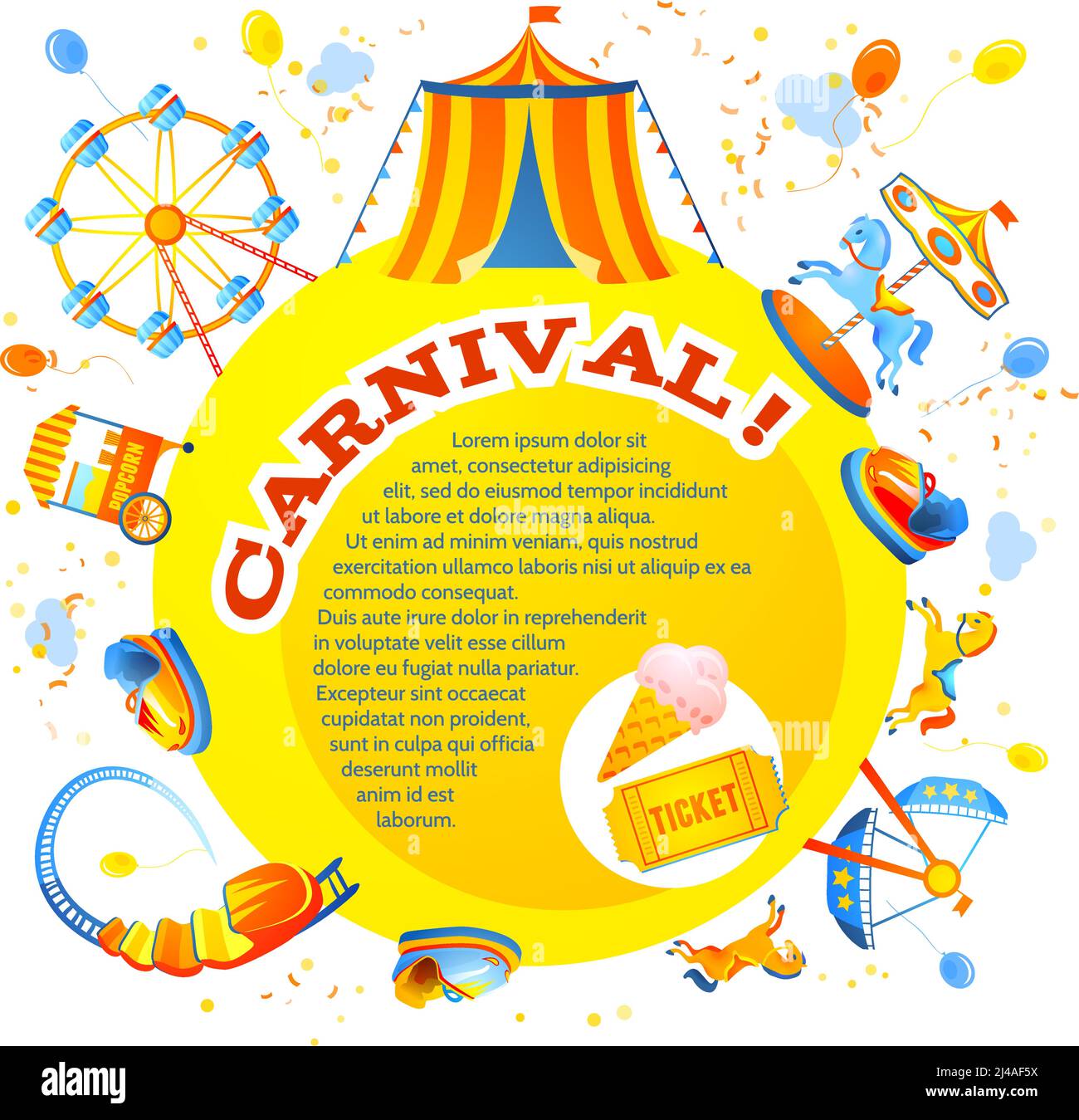 Divertissement de carnaval thème parc design invitation flyer illustration vectorielle Illustration de Vecteur