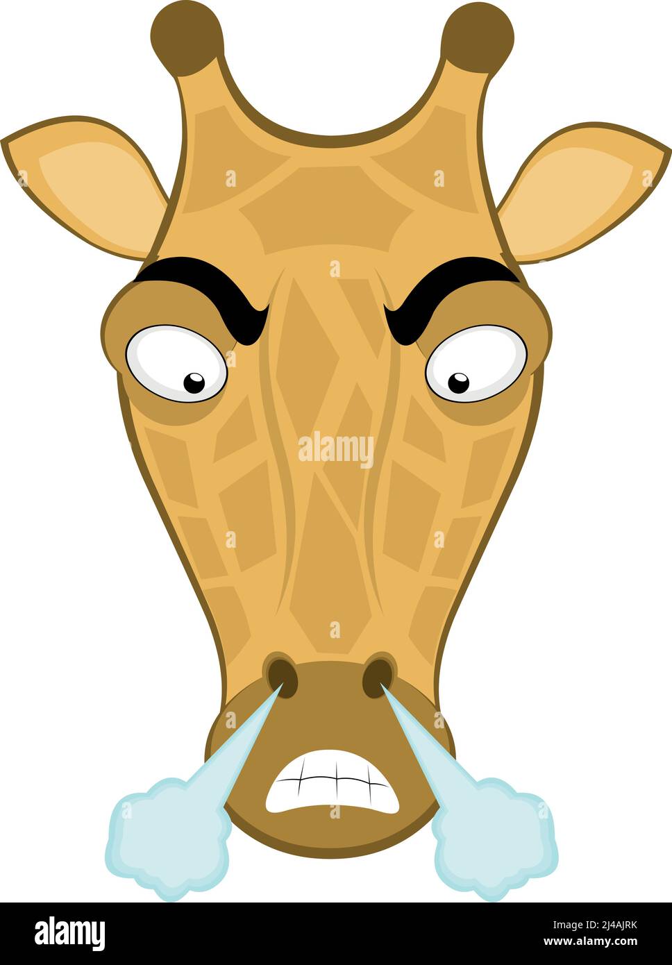 Illustration vectorielle du visage d'une girafe de dessin animé avec une expression en colère et fumante Illustration de Vecteur