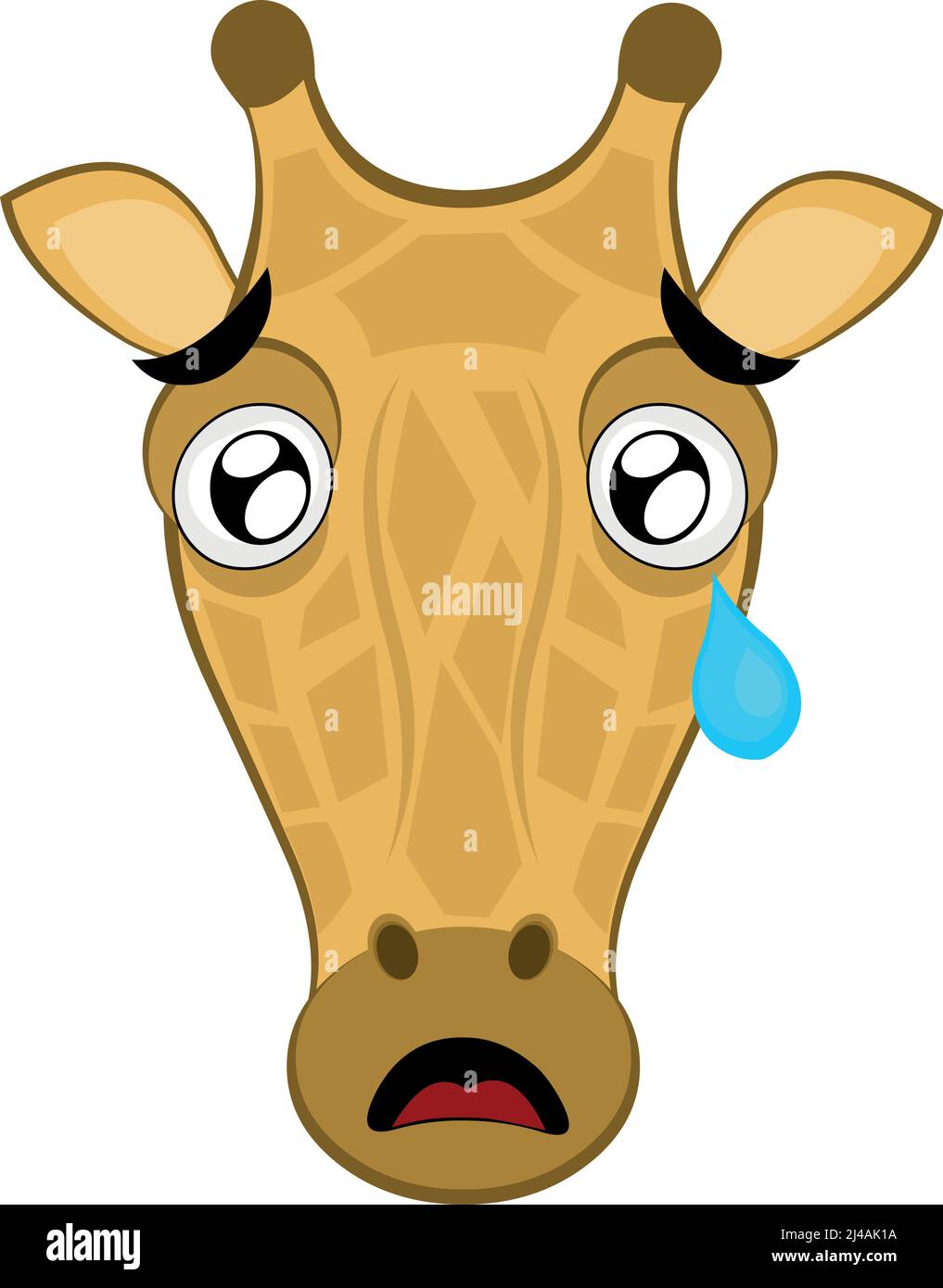 Illustration vectorielle du visage d'une girafe de dessin animé avec une triste expression, pleurant et une déchirure tombant de son œil Illustration de Vecteur