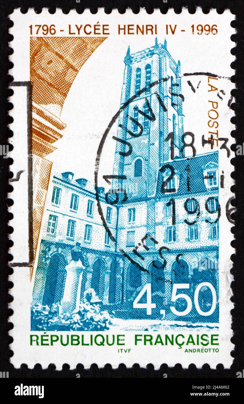 FRANCE - VERS 1996: Un timbre imprimé en France montre Henry IV High School, public Secondary School situé à Paris, Bicentenary, vers 1996 Banque D'Images