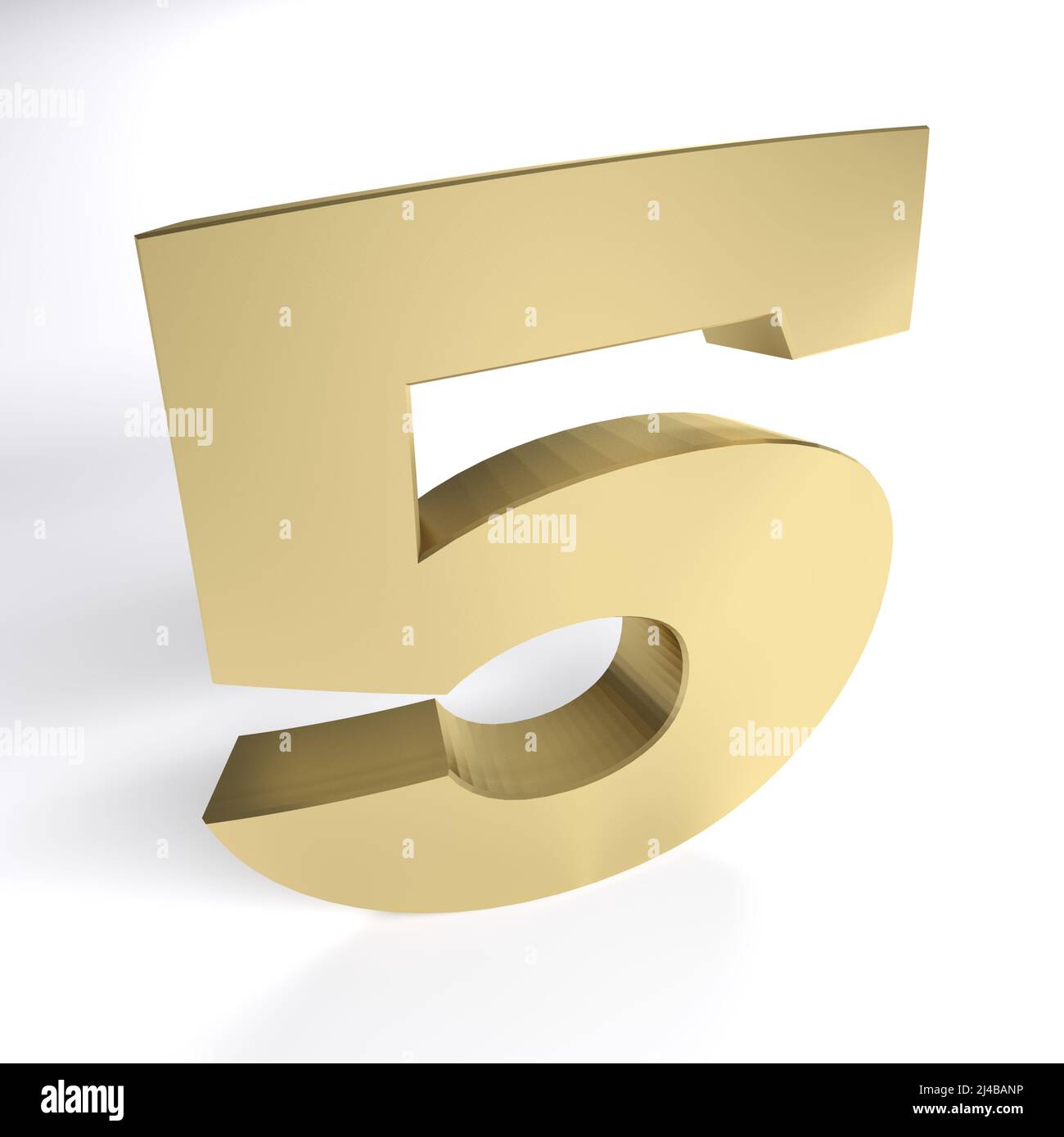 Numéro cinq en laiton isolé sur fond blanc - illustration de rendu 3D Banque D'Images