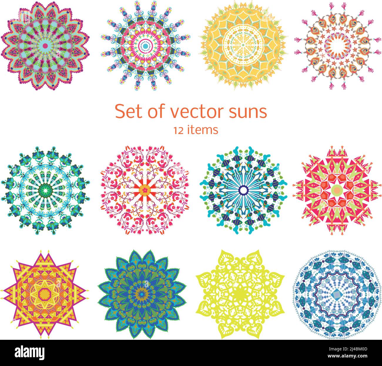 Ensemble coloré décoratif de soleil d'été ensemble de différentes couleurs et illustration de vecteur isolé de structure répétée Illustration de Vecteur