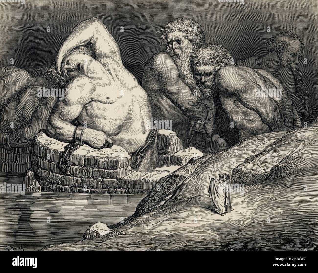 Titans et Giants, y compris Éphialtes à gauche, illustration de Gustave doré Banque D'Images