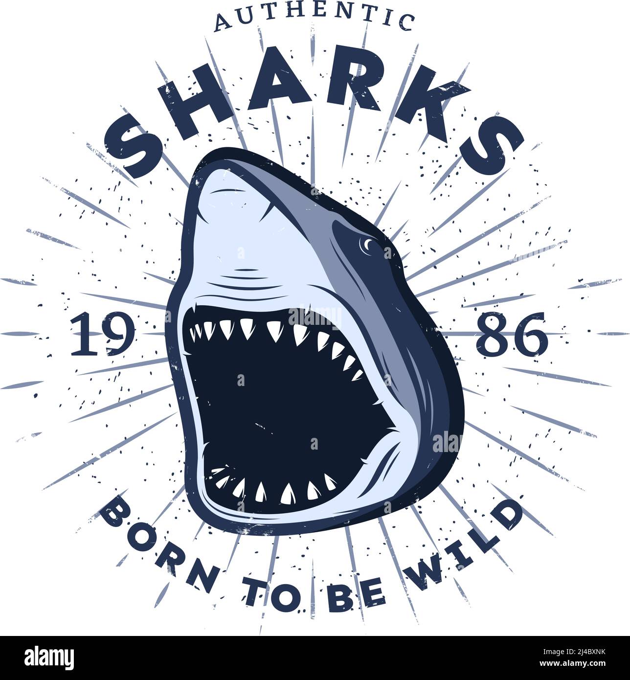 Modèle d'étiquette d'animal vintage colorée avec tête de requin et inscription illustration vectorielle isolée sur fond blanc Illustration de Vecteur