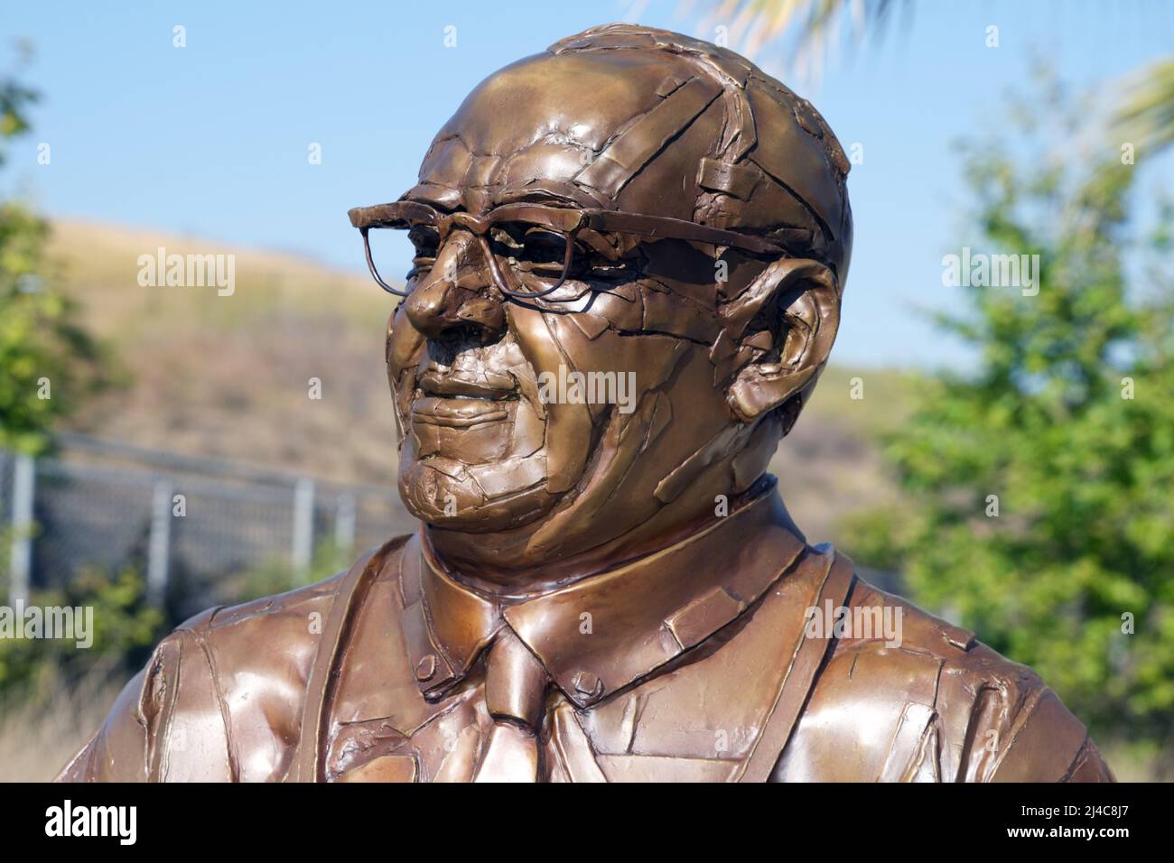 Une statue ancienne Mt. L'entraîneur du San Antonio College Hilmer Lodge à Mt. Sac, mercredi 13 avril 2022, à Walnut, Etalonnage Banque D'Images