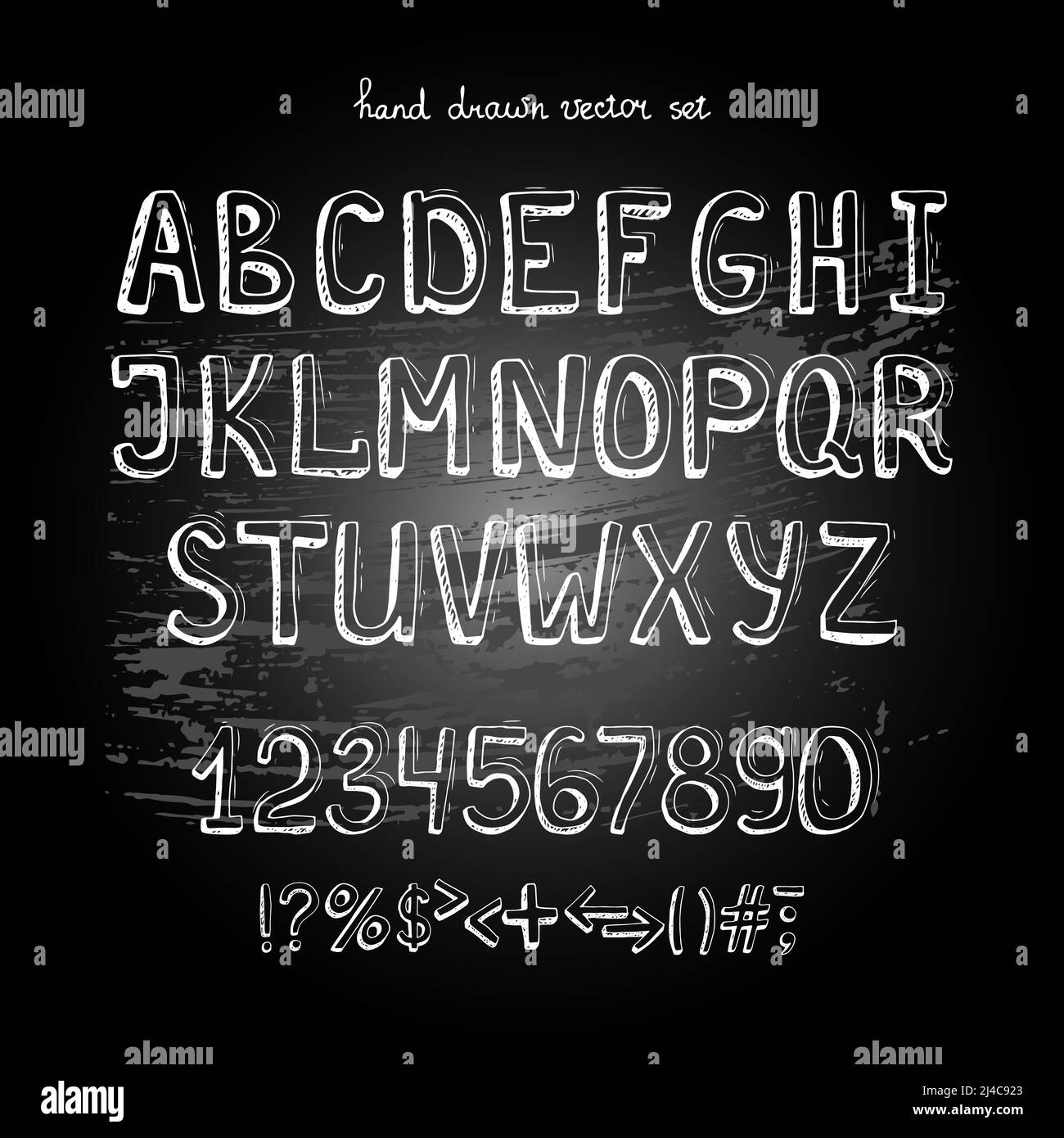 alphabet de dessin à la main de tableau noir, lettres blanches sur tableau noir Illustration de Vecteur