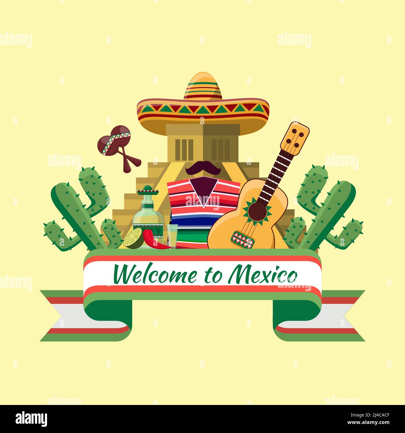 Bienvenue à l'affiche mexique. Cuisine mexicaine, piment cactus. Illustration vectorielle Illustration de Vecteur