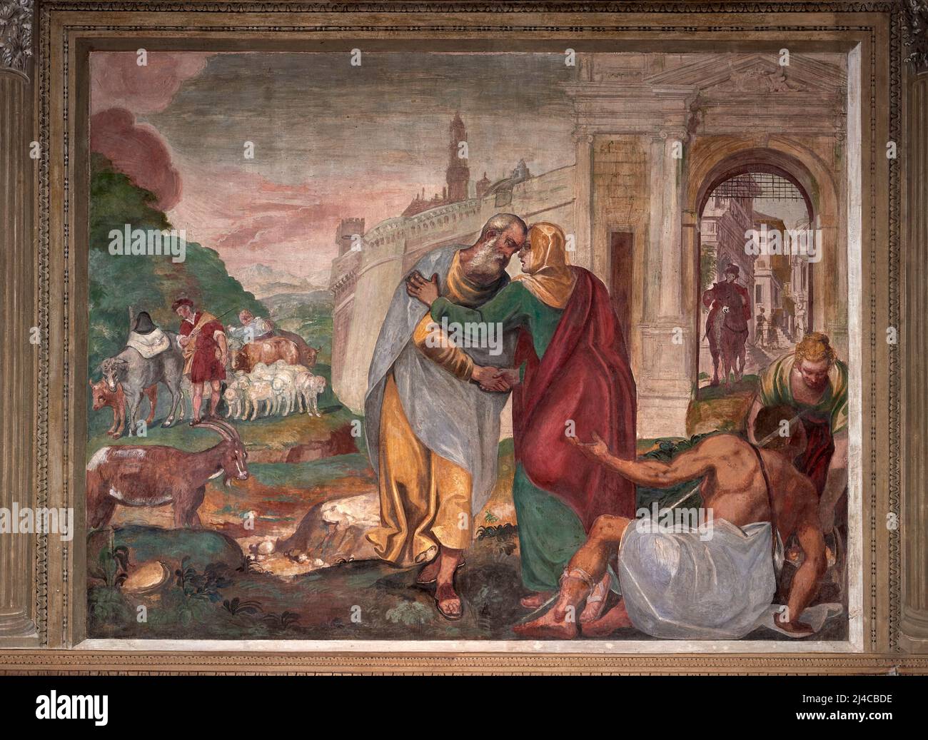 Incontro di Gioachino e Anna alla porta aurea - affresco - Dario e Chiara Varotari - 1579 - Padova, Scuola della Carità Banque D'Images Incontro di Gioachino e Anna alla porta aurea - affresco - Dario e Chiara Varotari - 1579 - Padova, Scuola della Carità Banque D'Images