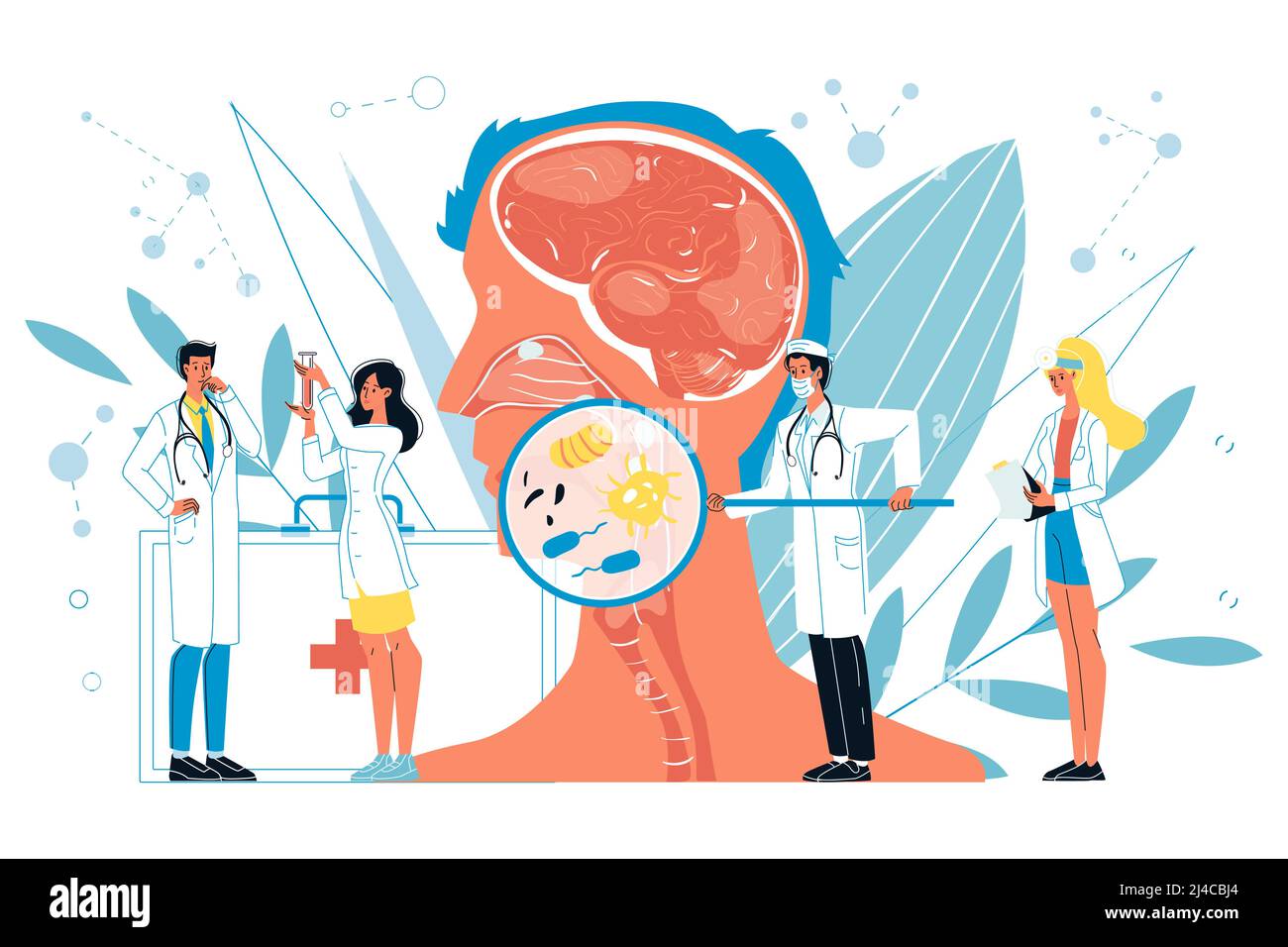 Équipe de médecins examinant et traitant la gorge du patient Illustration de Vecteur