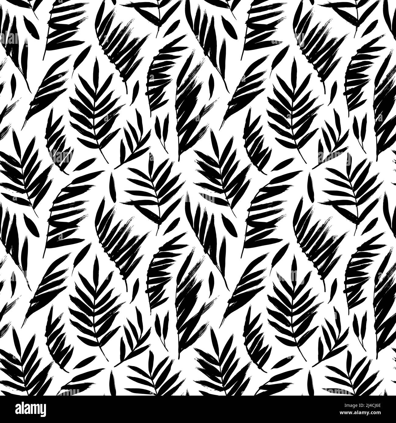 Motif tropical sans couture avec feuilles de palmier noires. Illustration de Vecteur