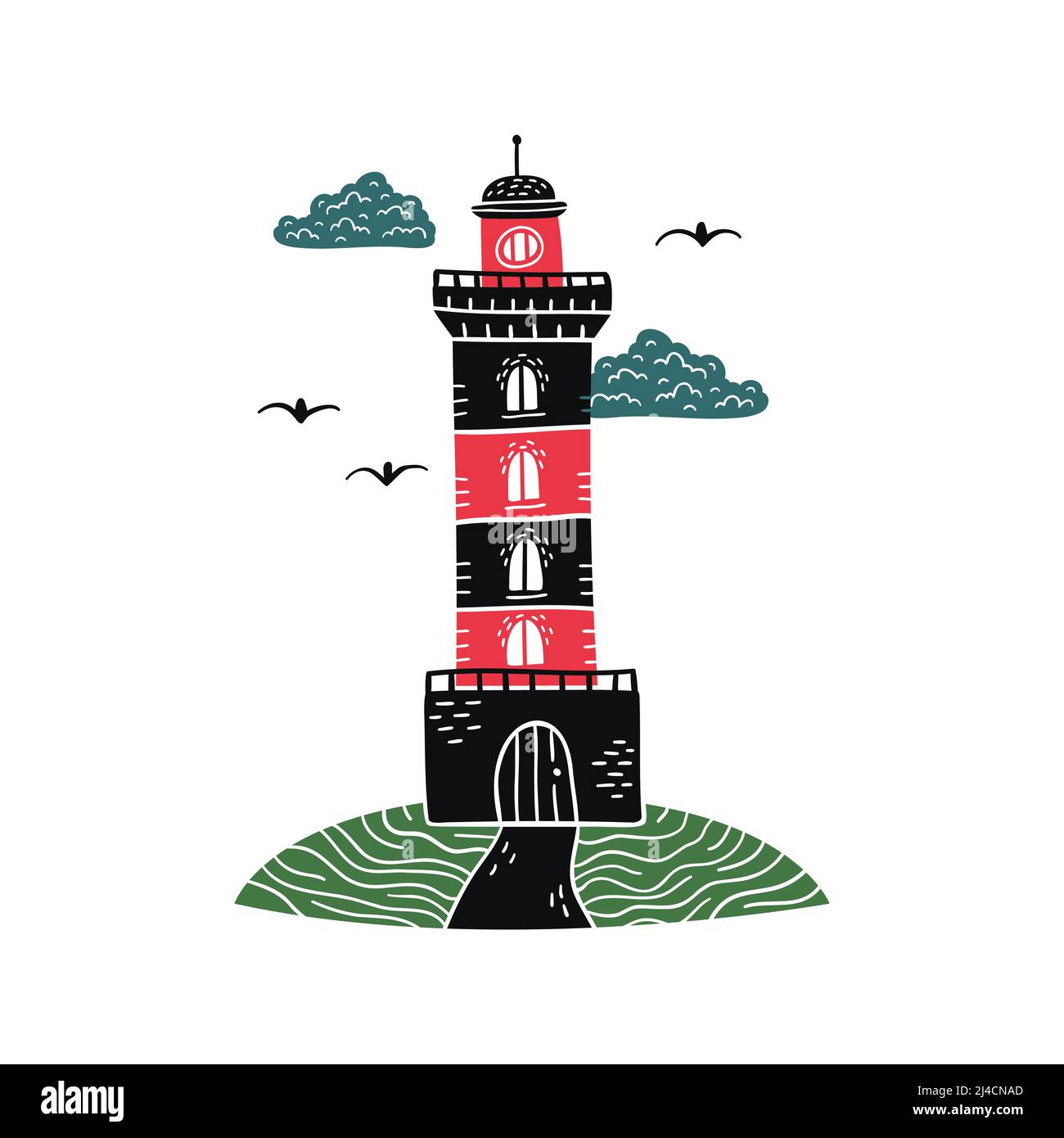 Illustration vectorielle d'un phare sur une colline. Illustration de Vecteur