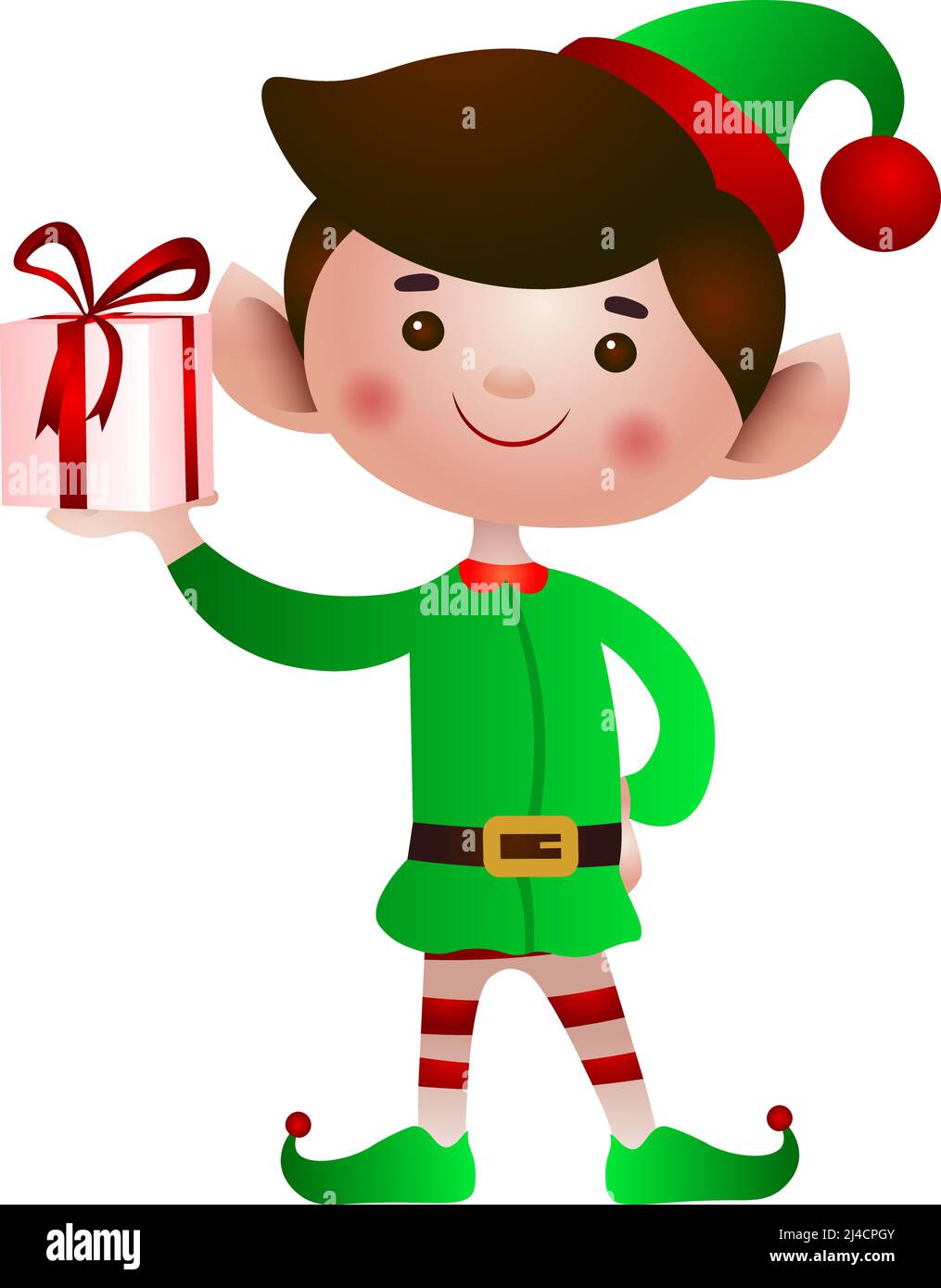 Illustration vectorielle de boîte cadeau en forme d'elf souriant. Cadeau de  Noël, surprise, solde de Noël. Concept de vacances. Peut être utilisé pour  les cartes de vœux, invita Image Vectorielle Stock -