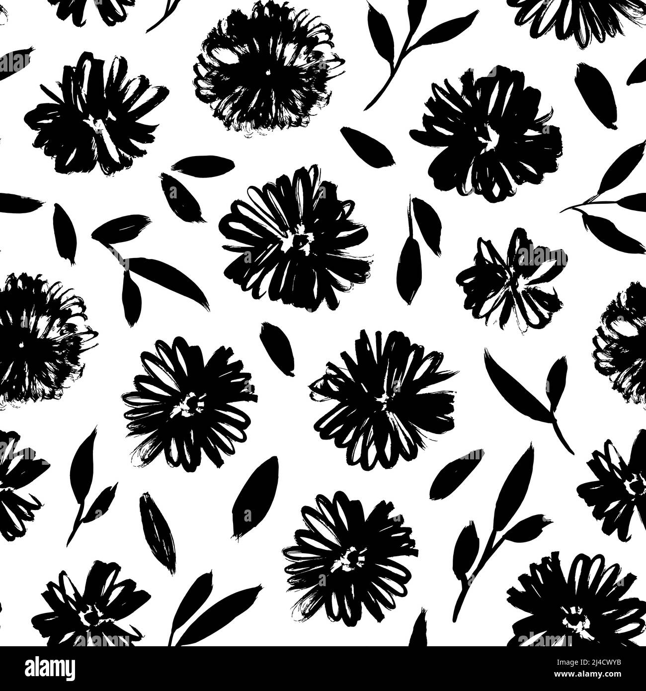 Brossez les feuilles et les fleurs noires sans couture. Illustration de Vecteur