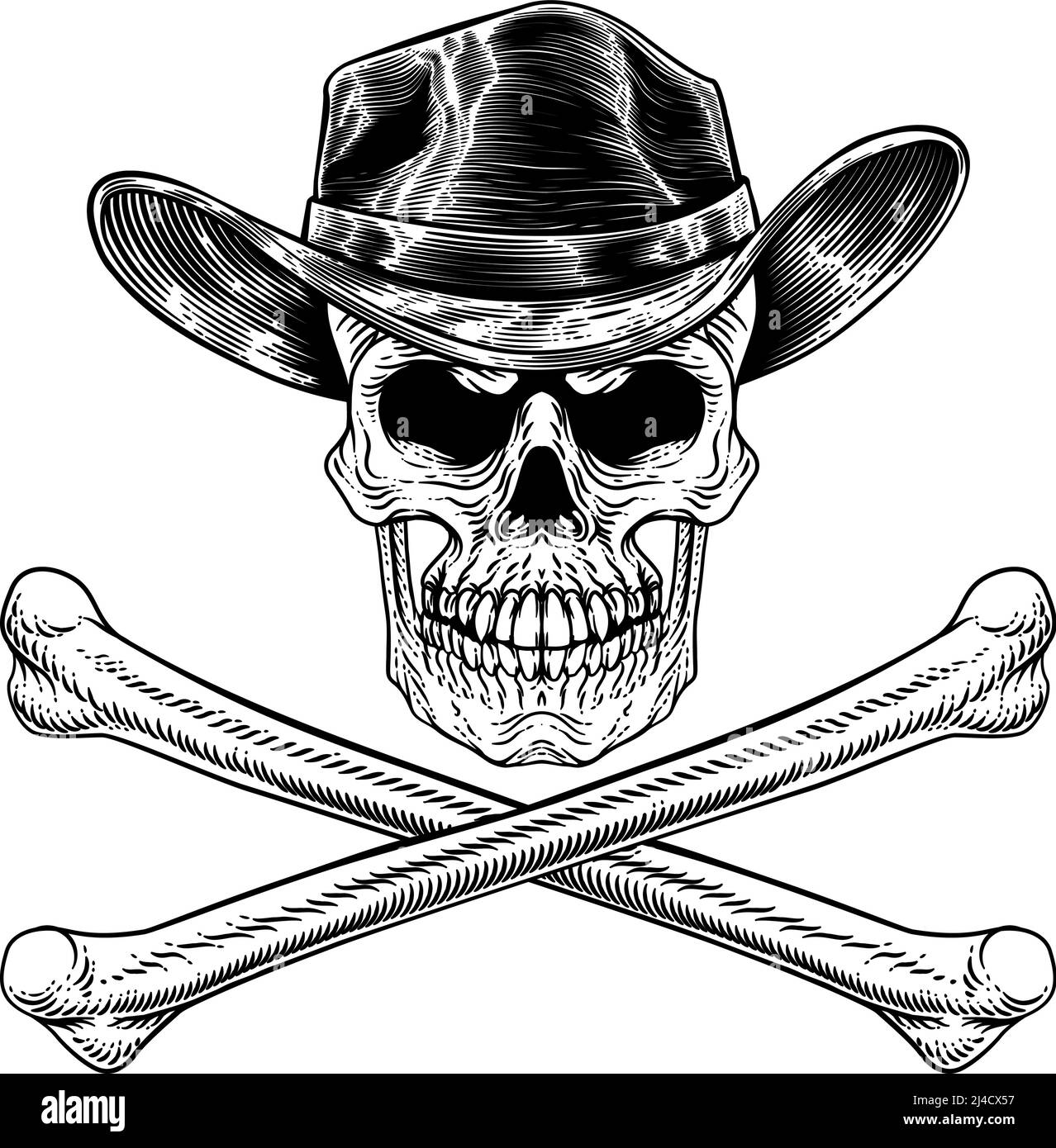 Chapeau de cowboy Western Skull Pirate Cross Bones Illustration de Vecteur