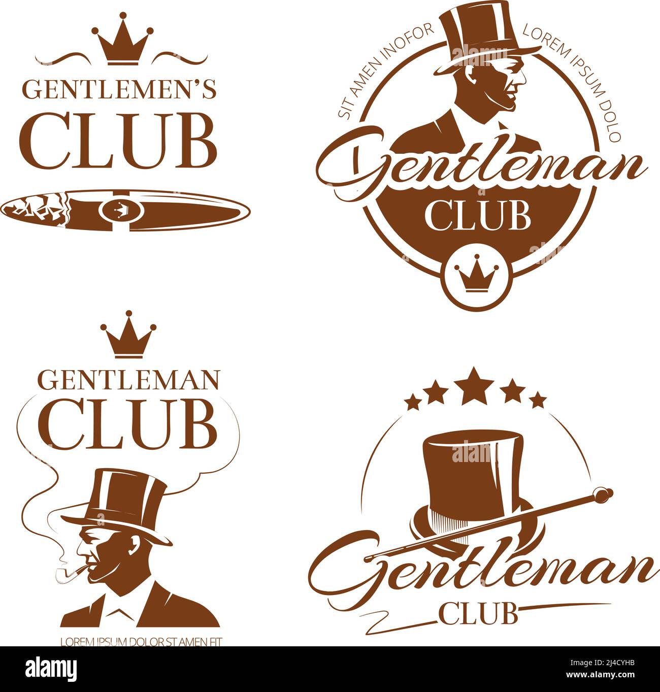 Emblèmes, étiquettes, badges vintage Gentleman club vector. Illustration homme de mode, classique d'élite Illustration de Vecteur