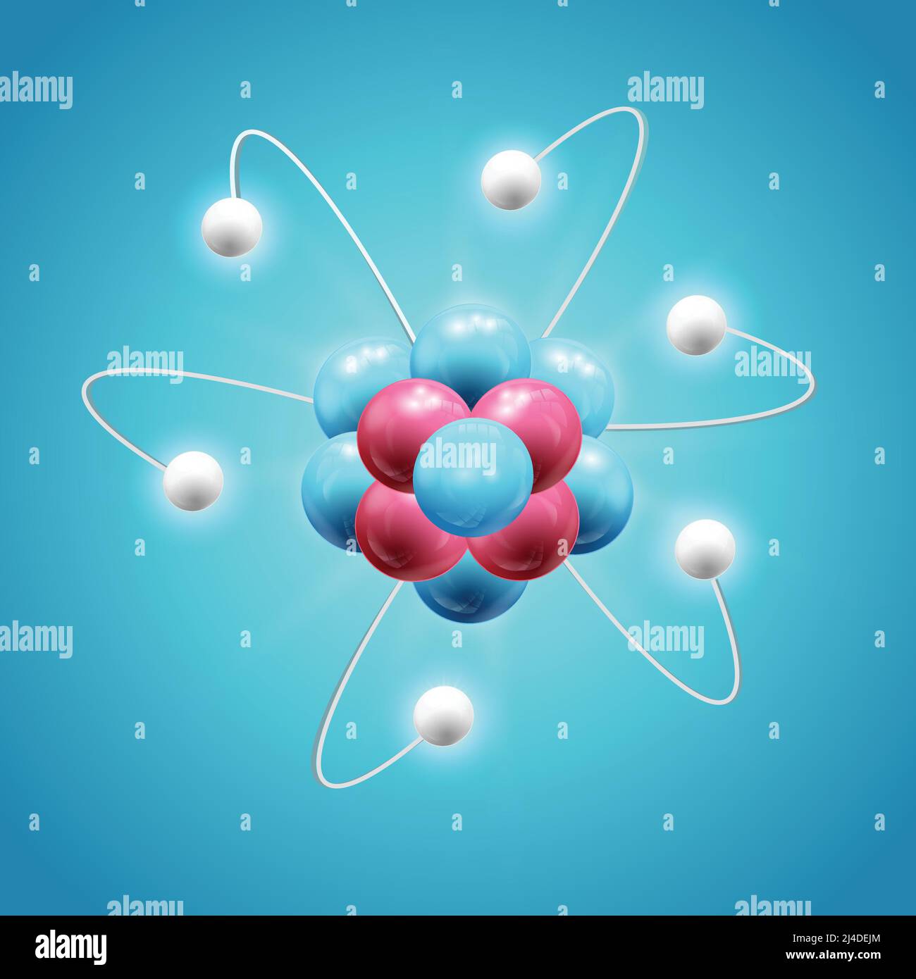 Concept scientifique coloré avec modèle réaliste lumineux d'atome illustration vectorielle isolée sur fond bleu Illustration de Vecteur