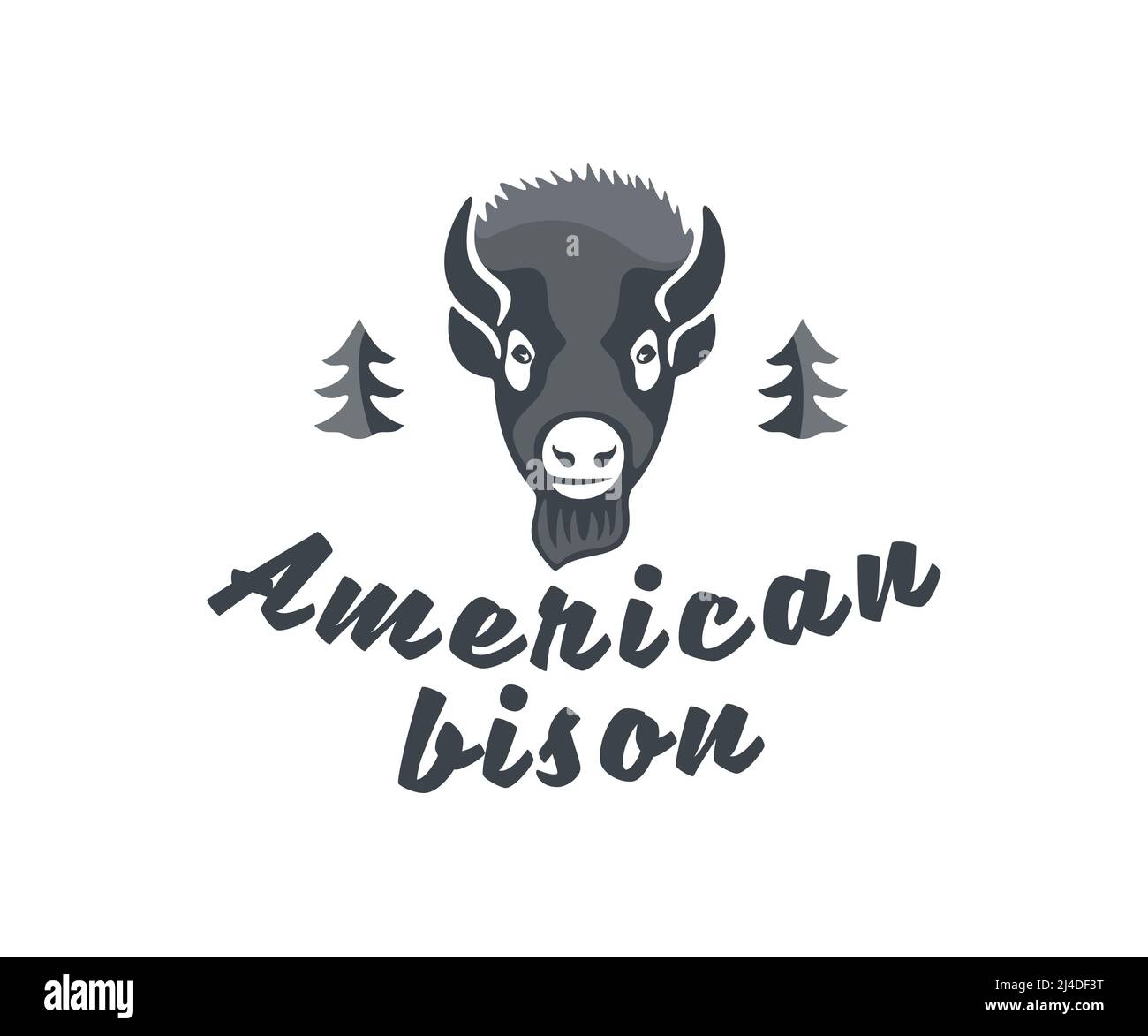 Bison américain, animal, buffle, bétail et cheptel à cornes, logo. Faune, corned, ox et taureau, dessin vectoriel et illustration Banque D'Images