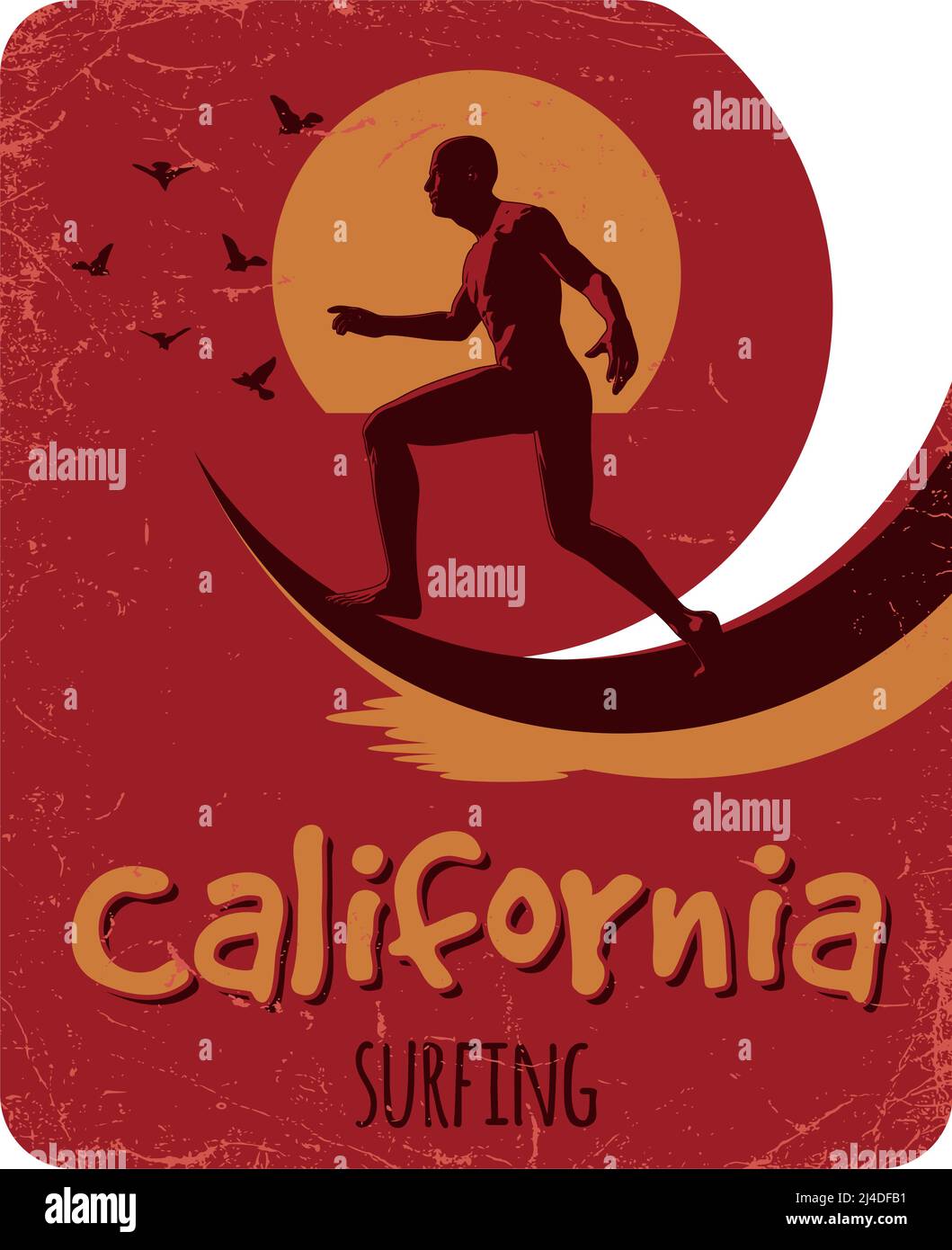 Affiche de surf californienne avec étiquette pour t-shirts et salutation illustration vectorielle de cartes Illustration de Vecteur