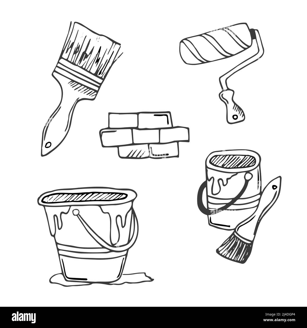 Outils réparer les icônes de Doodle. Icônes de peinture murale. Isolé sur blanc Illustration de Vecteur