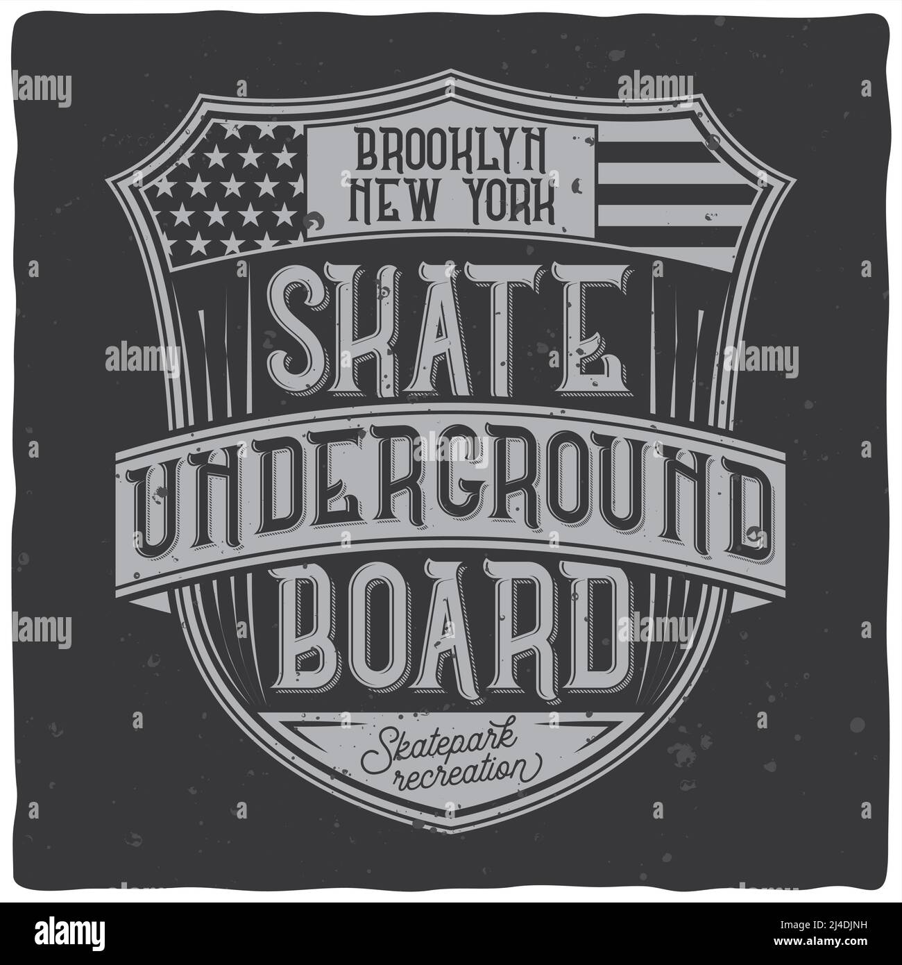 Étiquette vintage avec composition de lettres sur fond sombre. Motif T-shirt. Illustration de Vecteur