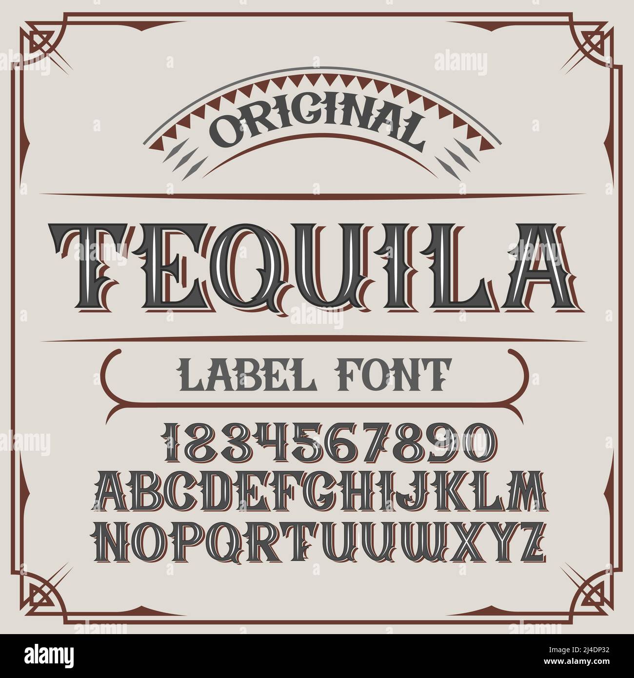 Police d'étiquette vintage nommée Tequila. Bonne police faite à la main pour n'importe quel motif d'étiquette. Illustration de Vecteur