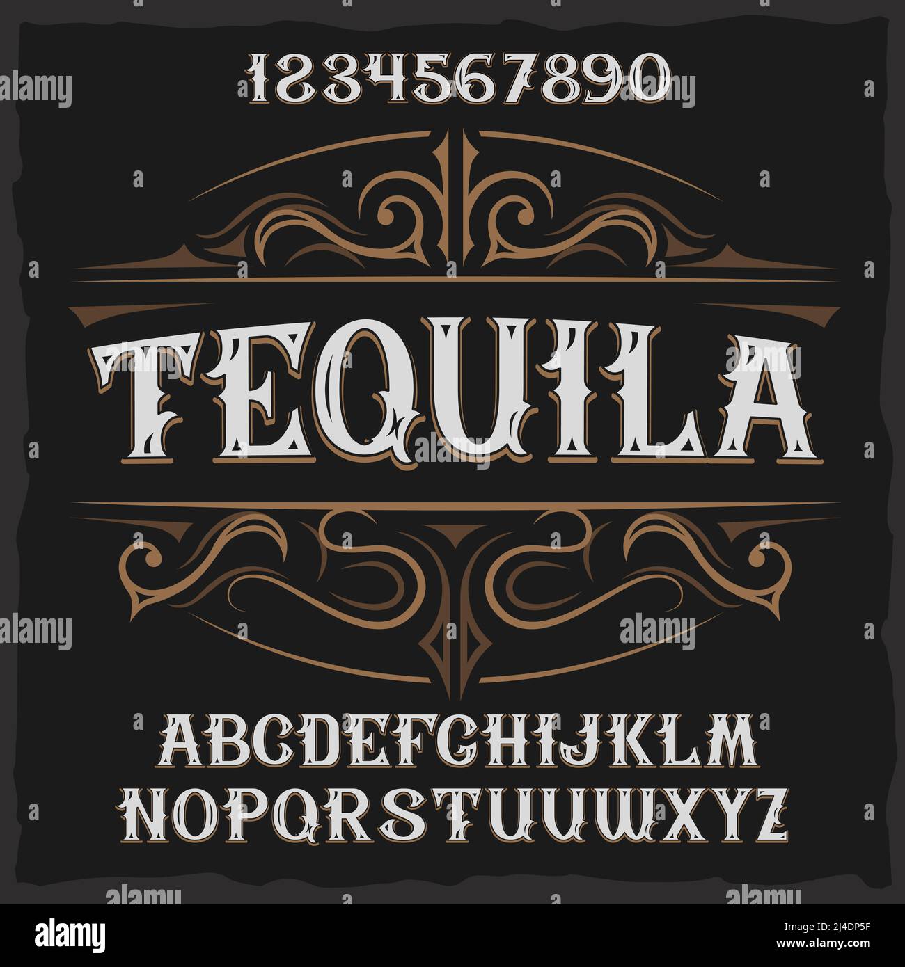 Police d'étiquette vintage nommée Tequila. Bonne police faite à la main pour n'importe quel motif d'étiquette. Illustration de Vecteur
