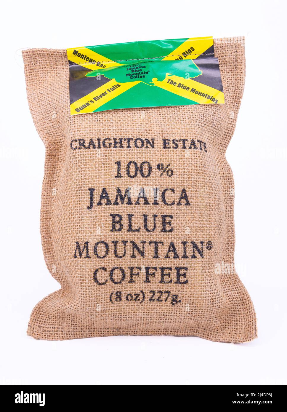 Sac souvenir Blue Mountain Coffee, Craighton Estate (visite du café Blue Mountain), ville irlandaise, paroisse de St Andrew, Jamaïque, grandes Antilles, Caraïbes Banque D'Images