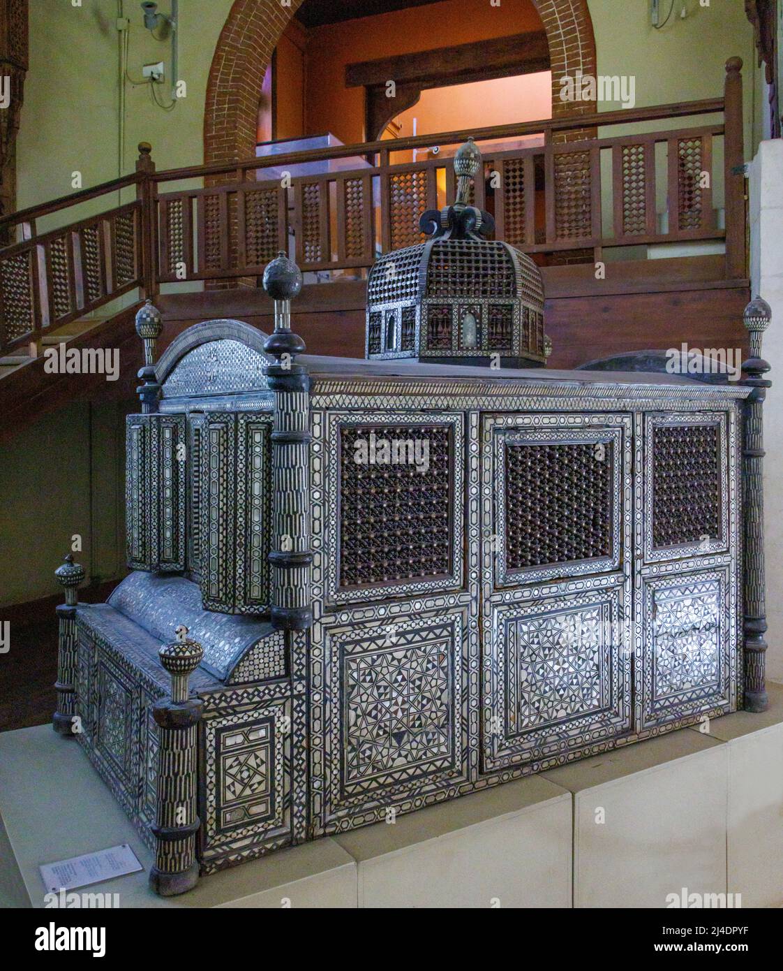 Palanquin en bois de marqueterie d'époque ottomane, Musée copte, le Caire, Égypte Banque D'Images