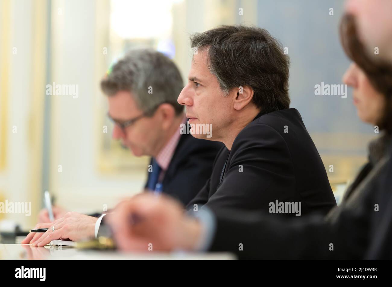 Antony Blinken, un fonctionnaire du gouvernement américain et diplomate servant de secrétaire d’État des États-Unis en 71st, rencontre le président de l’Ukraine Petro Porochenko. Banque D'Images