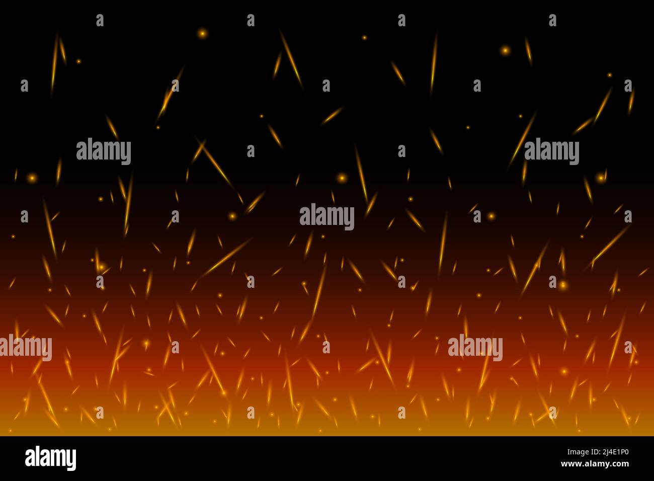 Étincelles enflammées dans l'air pendant la nuit tombée. Projection de particules luminescentes provenant du feu. Les lumières de flamme s'allument sur fond noir à partir de l'illustration eps du vecteur inférieur Illustration de Vecteur