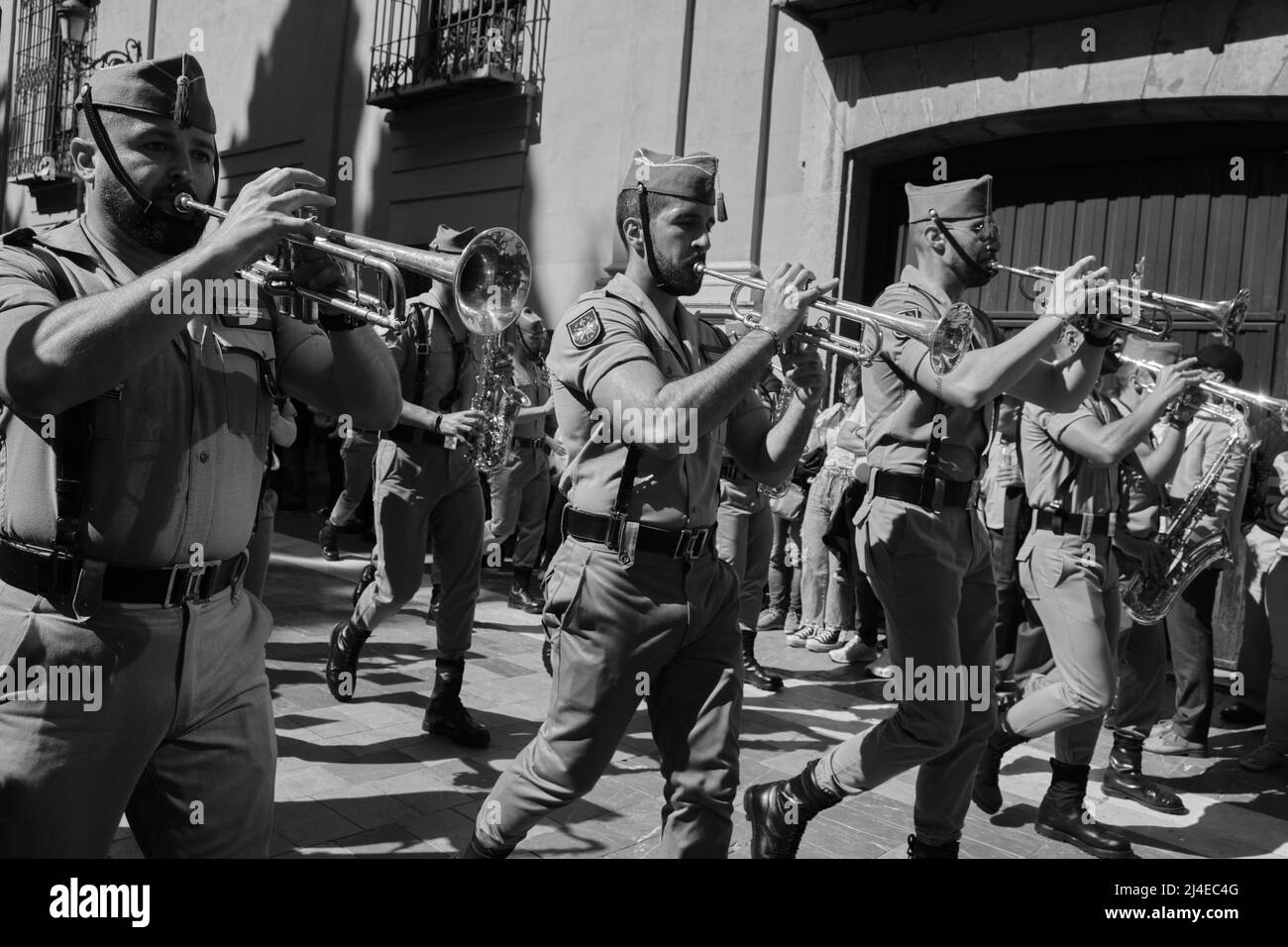 Malaga, Espagne. 14 avril 2022. Malaga, Espagne. Procession des légionnaires du Christ de Mena ou du Christ de bon mort Banque D'Images