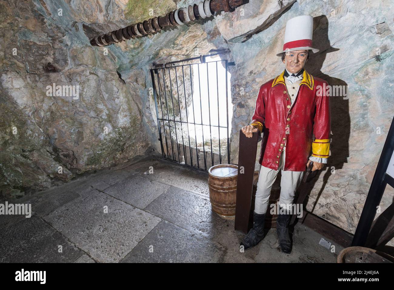 Un soldat artificiel de 1786 en robe de travail, tunnels de grand Siège, Gibraltar Banque D'Images