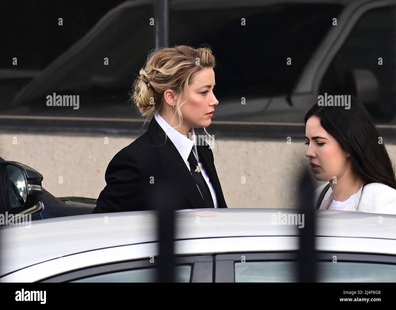 Amber Heard arrive pour son procès au palais de justice du comté de Fairfax, à Fairfax, en Virginie, aux États-Unis, le mercredi 13 avril 2022. Photo de Ron Sachs/CNP/ABACAPRESS.COM Banque D'Images