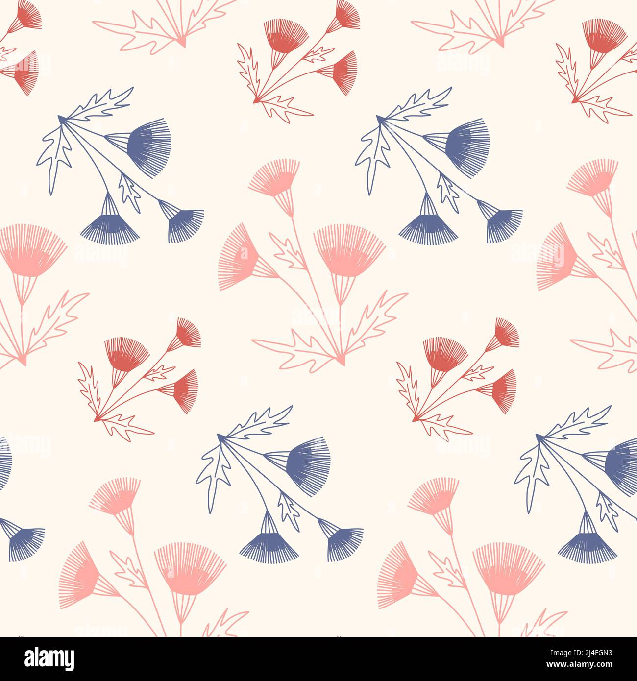 Motif biologique naïf jolie fleur délicate pastel couleur sans couture motif puéril, textile et emballage dessin illustration Banque D'Images