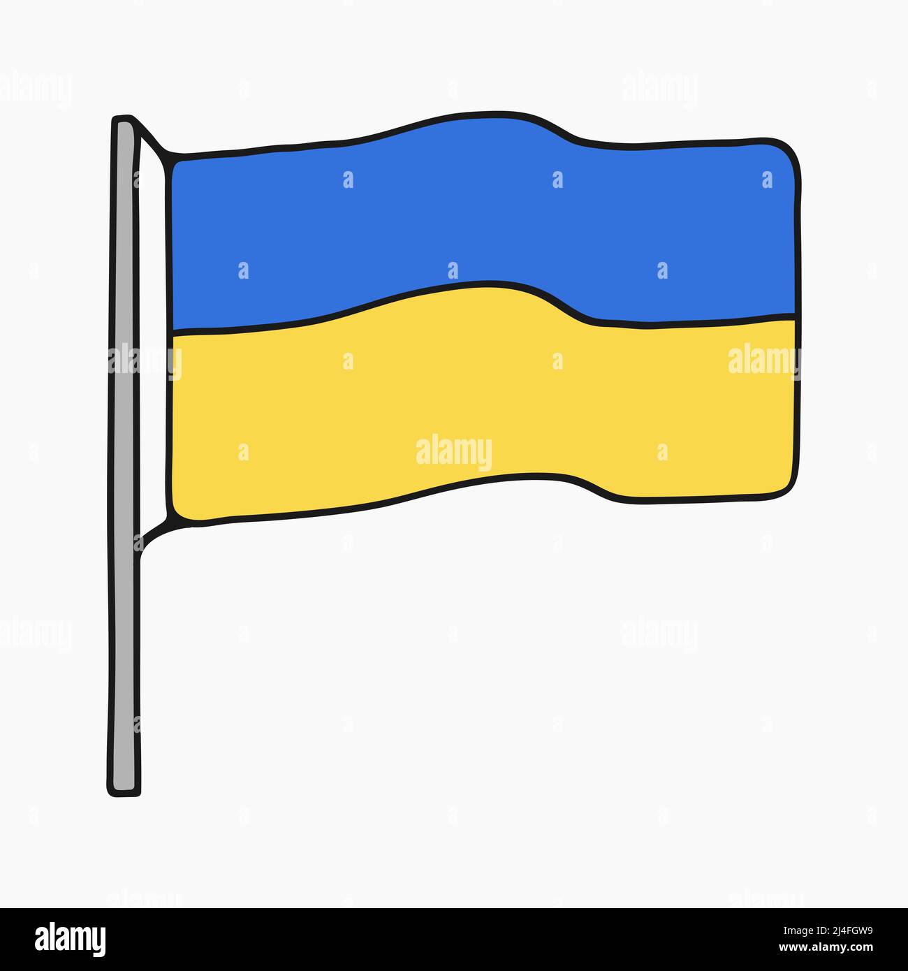 drapeau ukrainien sur l'illustration vectorielle plate de style dessin animé de mât Illustration de Vecteur