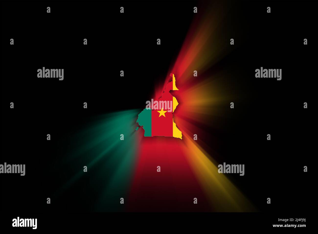Carte du Cameroun, sur fond noir, carte avec drapeau Banque D'Images