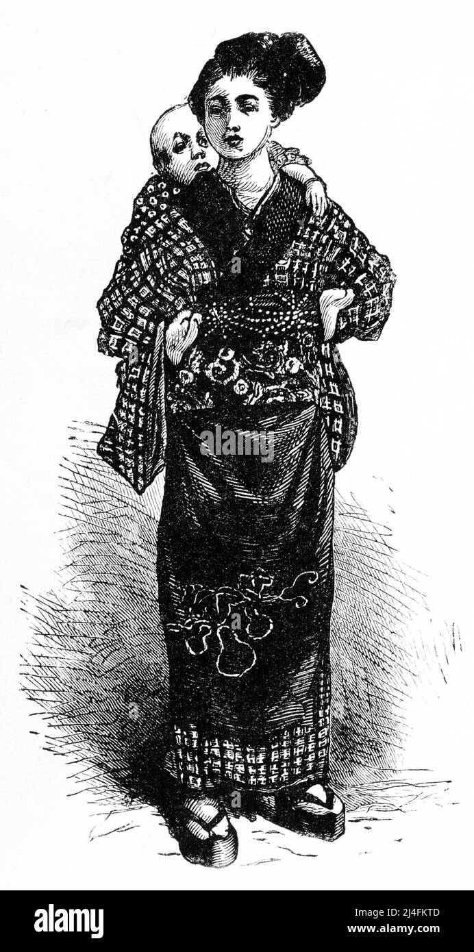 Gravure d'une femme en tenue traditionnelle japonaise, publiée vers 1890 Banque D'Images