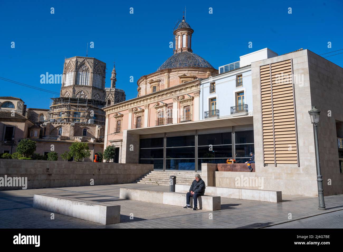 Espagnol, Valence, la Almoina, Plaça de Dècim Juni brut, Catedral de Santa María de Valencia, El Micalet, Kuppel der Basilika de la Marede Deu dels D. Banque D'Images