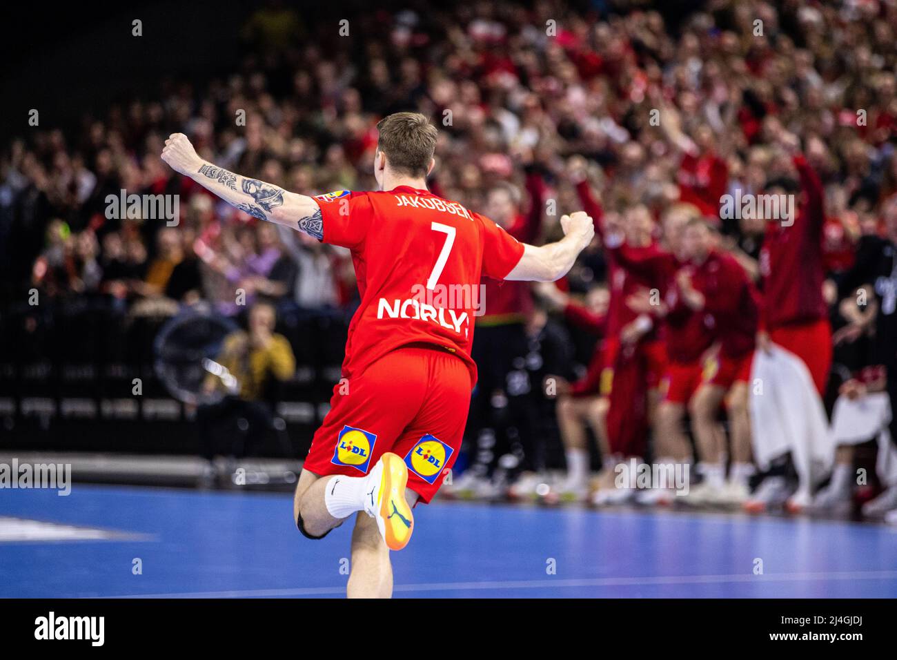 Copenhague, Danemark. 14th avril 2022. Emil Jakobsen (7) du Danemark vu lors du match de handball entre le Danemark et la Pologne à la Royal Arena de Copenhague. (Crédit photo : Gonzales photo/Alamy Live News Banque D'Images