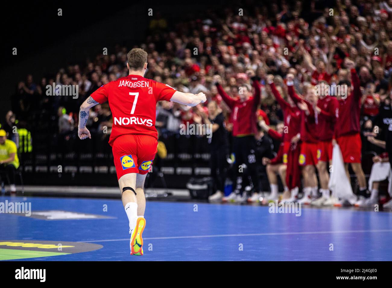 Copenhague, Danemark. 14th avril 2022. Emil Jakobsen (7) du Danemark vu lors du match de handball entre le Danemark et la Pologne à la Royal Arena de Copenhague. (Crédit photo : Gonzales photo/Alamy Live News Banque D'Images