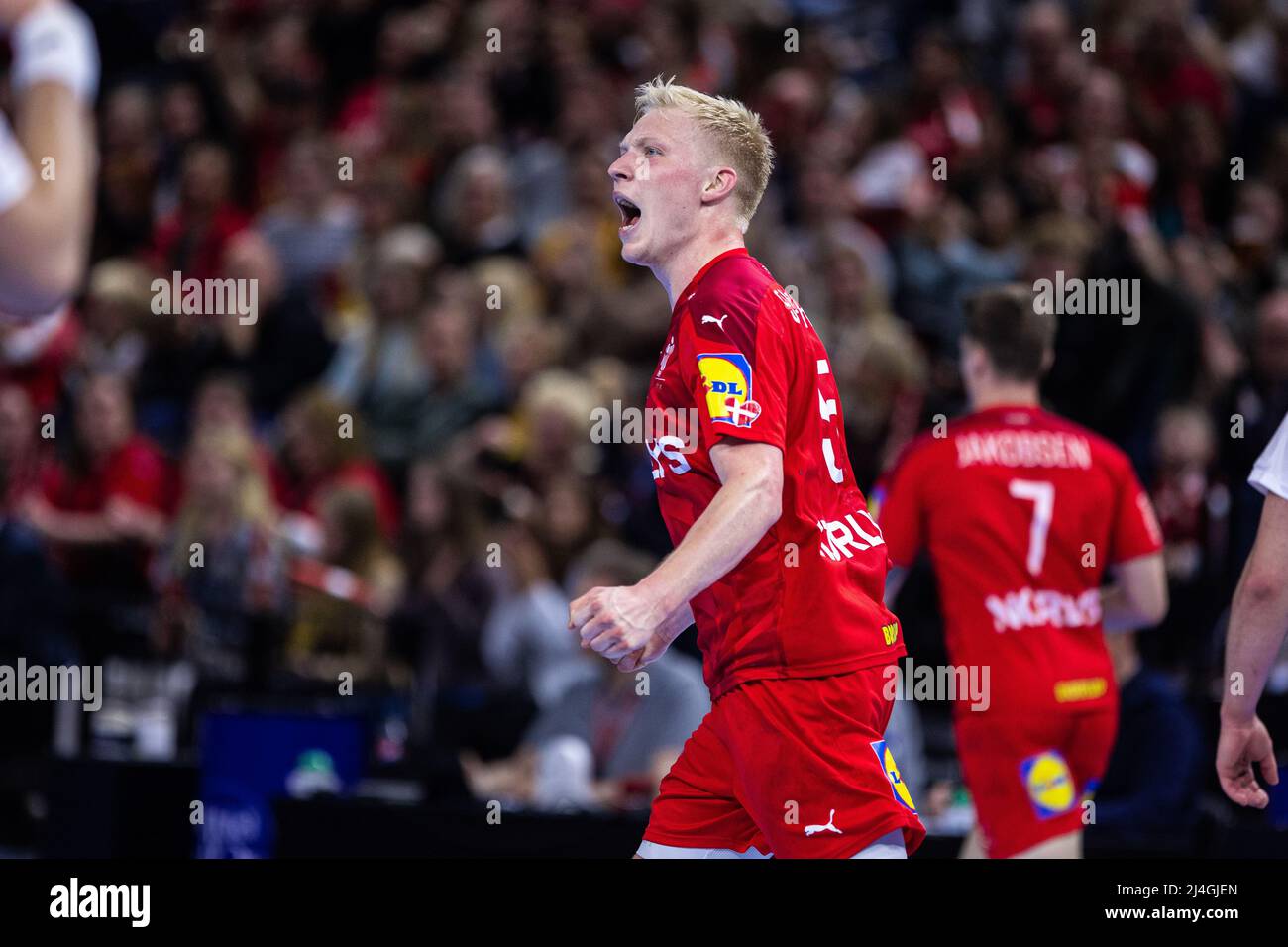 Copenhague, Danemark. 14th avril 2022. Magnus Saugstrup (15) du Danemark vu pendant le match de handball entre le Danemark et la Pologne à la Royal Arena de Copenhague. (Crédit photo : Gonzales photo/Alamy Live News Banque D'Images