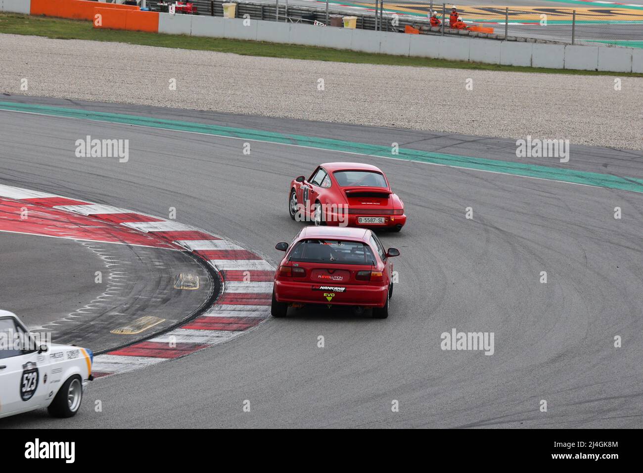 Porsche 911 Carrera RS, Honda Civic & Ford Escort RS200 en compétition dans les années 80 course à Espiritu de Montjuic, Barcelone, Espagne 2/3/2022 Banque D'Images