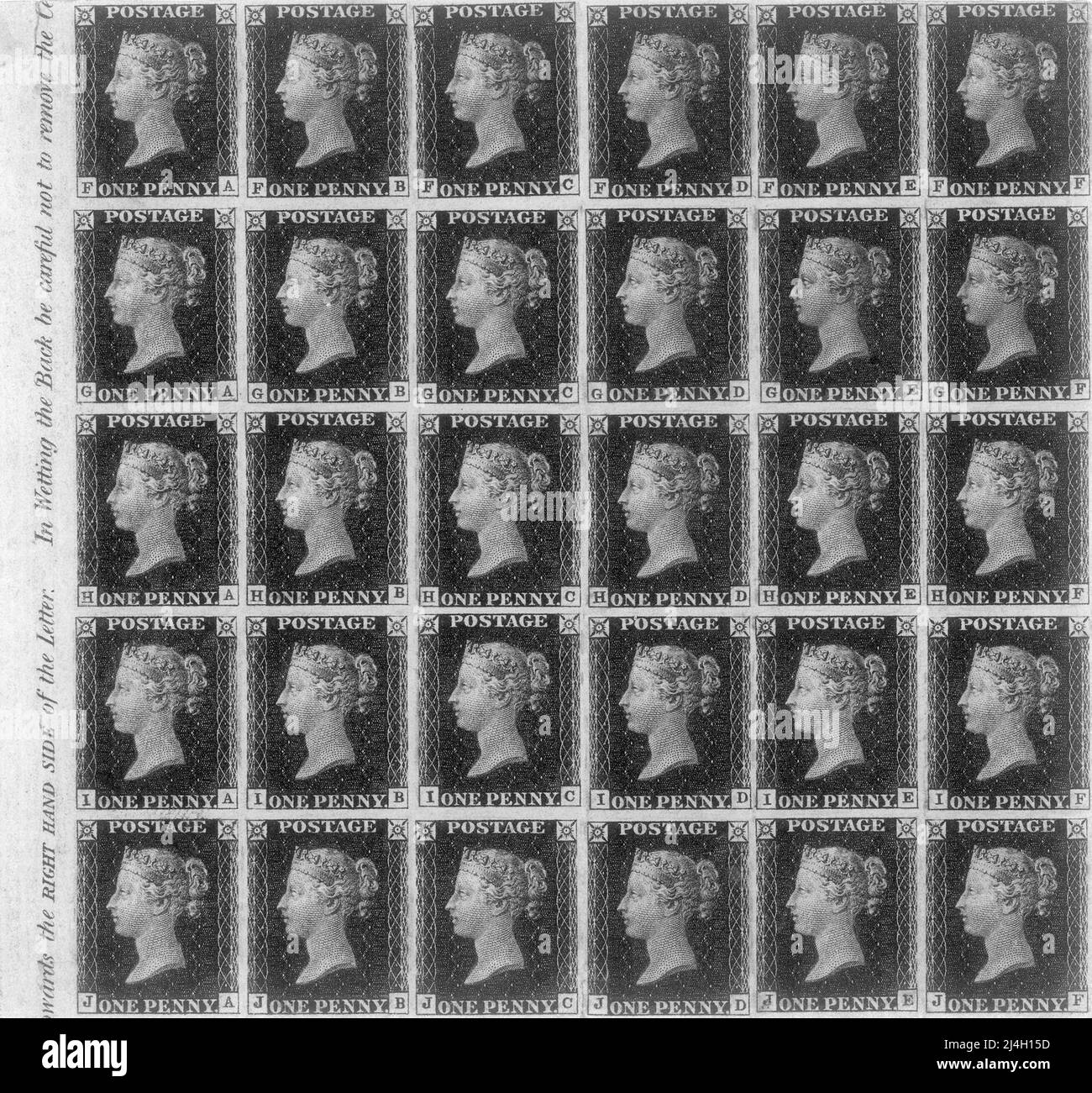 Timbres noir Penny. Penny Black a été le premier timbre-poste adhésif au monde utilisé dans un système postal public Banque D'Images