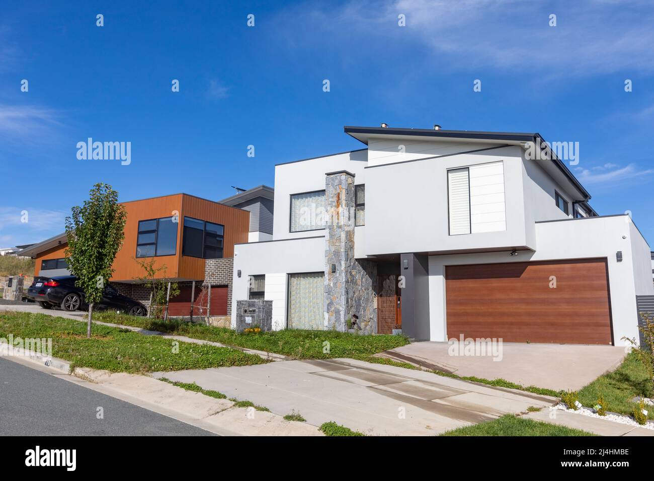 Nouvelles maisons et habitations construites dans la nouvelle banlieue de Denman Prospect à Canberra, TERRITOIRE DE L'AUSTRALIE Banque D'Images