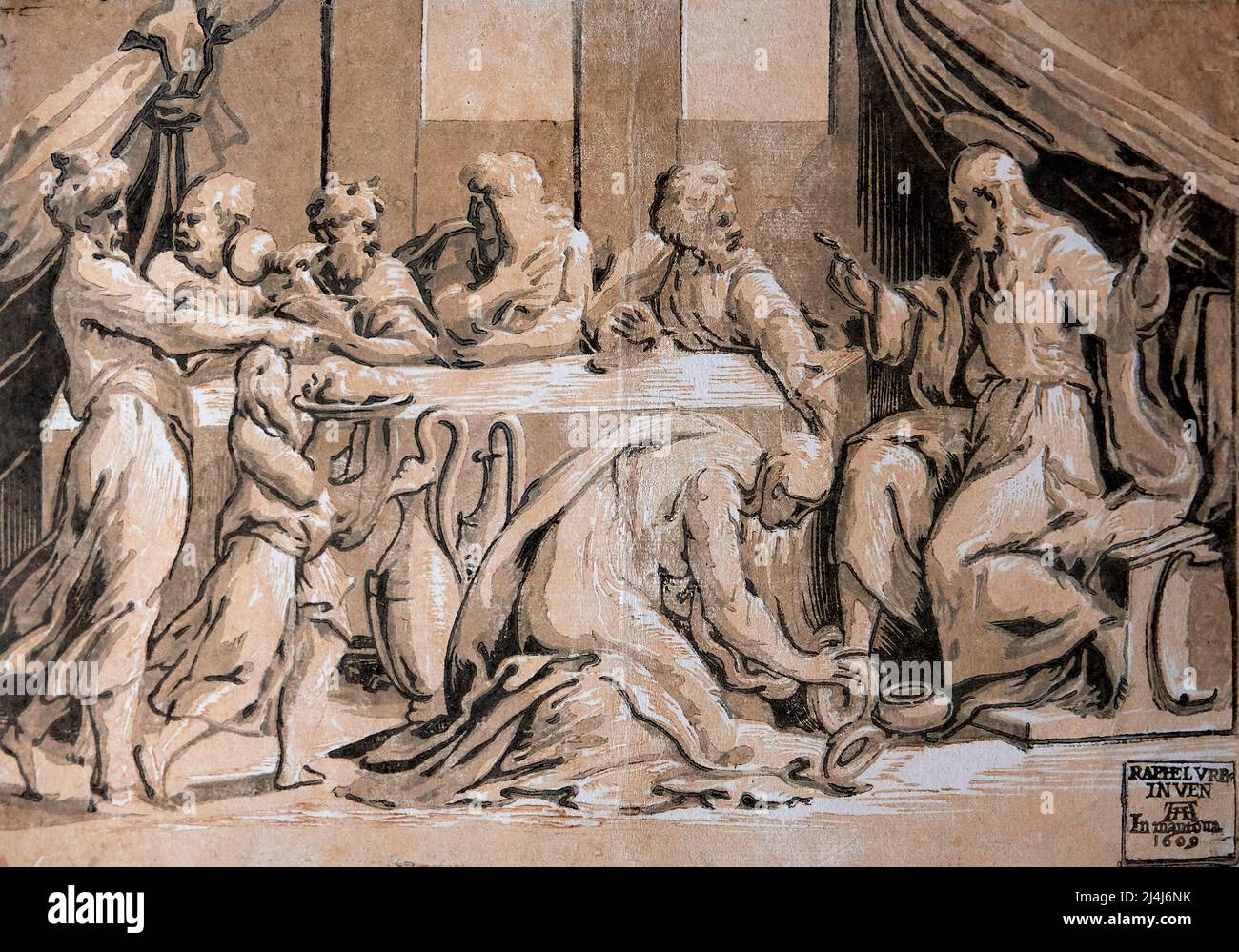 Cristo a casa di Simone il Fariseo - xilografia a chiaroscuro a tre legni - Ugo da Carpi - 1609 - Carpi (Mo) Musei di Palazzo dei Pio Banque D'Images