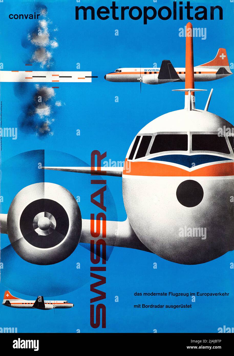 Vintage 1950s Travel Poster - Swissair - convair Metropolitan - Kurt Wirth - 1956 Banque D'Images