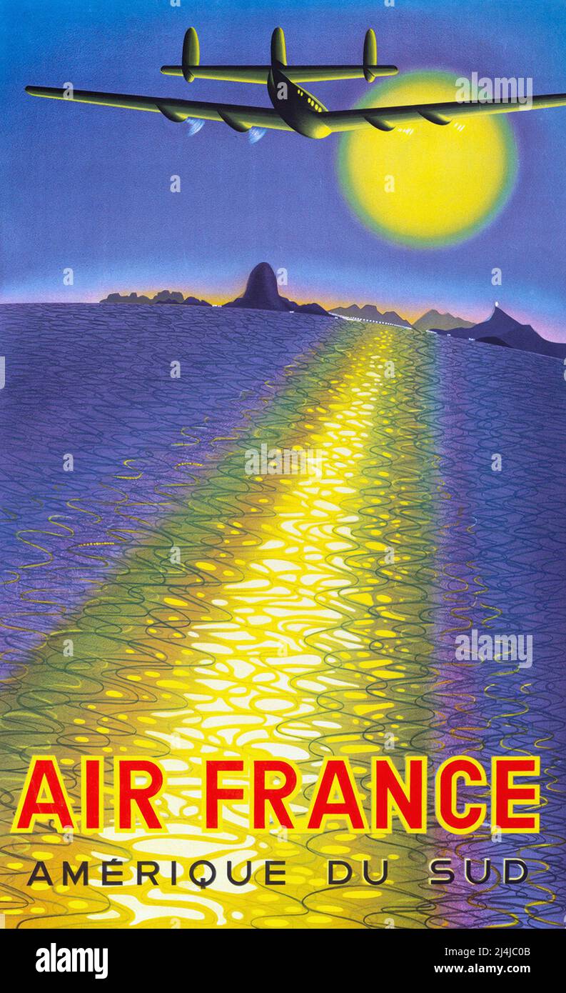 Affiche de voyage vintage 1950s - Air France - Amérique du Sud - Victor Vasarely -1946 Banque D'Images
